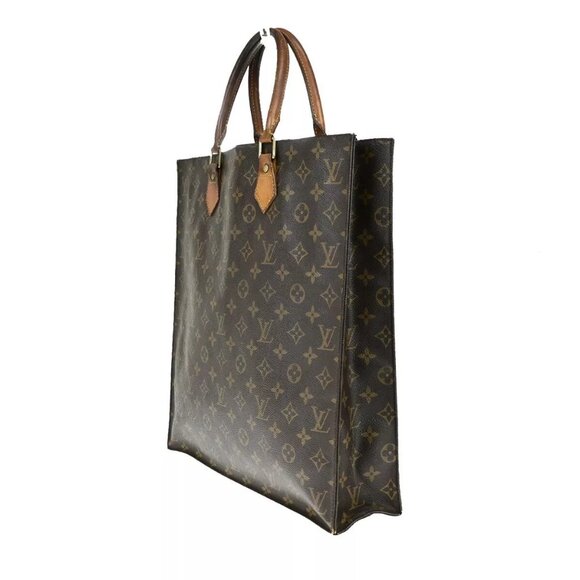 LOUIS VUITTON Logo Sac Plat Hand Tote Bag Monogram Leather Brown - Picture 4 of 16